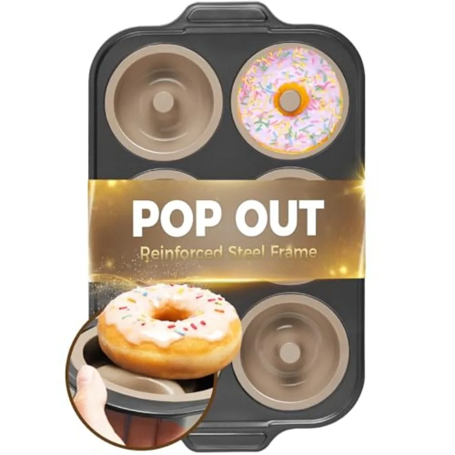 

Silicone Donut Pan for Baking with Metal Reinforced Frame, 6-Cavity Nonstick Doughnut Mold, Large Donut Size, Food-Grade Bakewa
