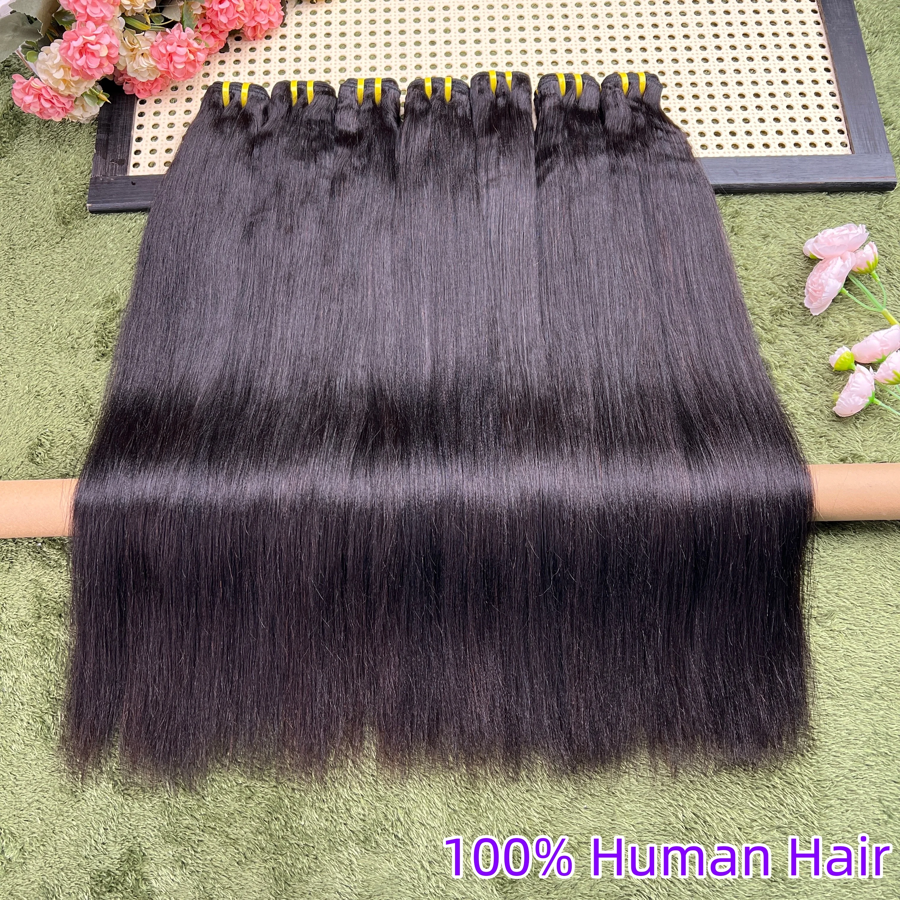 #1B Yaki Straight Bundles Human Hair Weaves Unprocessed Real Virgin Hair Sew Double Weft Weave Extensions 100% Human Hair