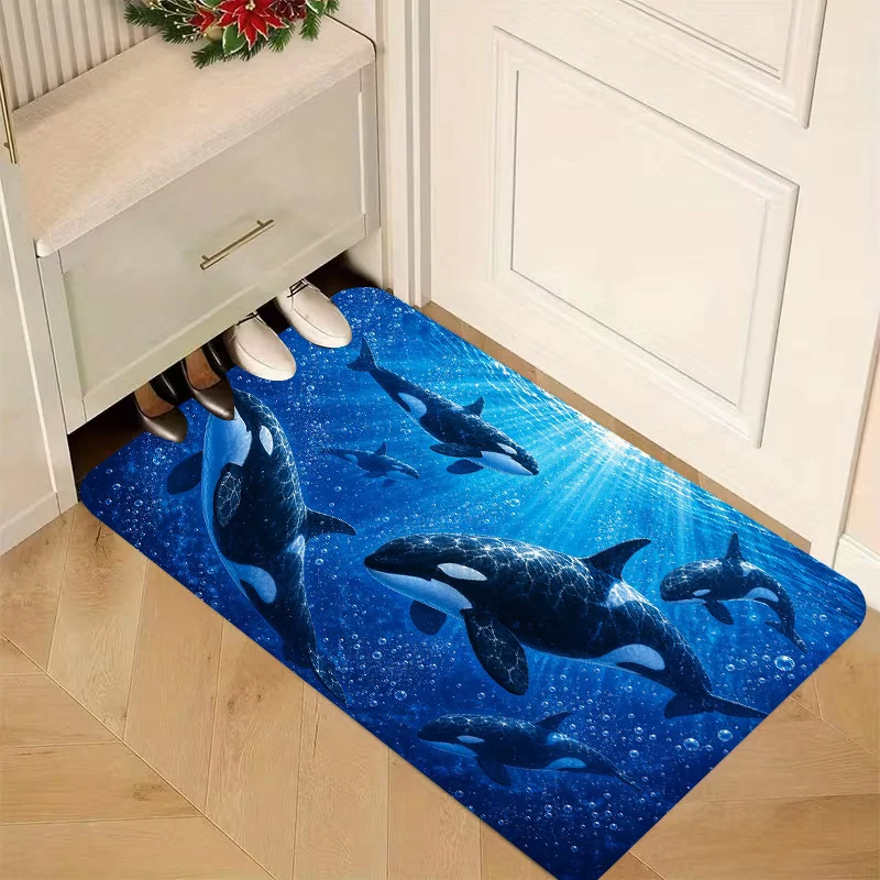 Waterproof Shark Ocean Doormat Entrance Mat Deep Sea Marine Life Nautical Home Decor Rug Welcome Mat