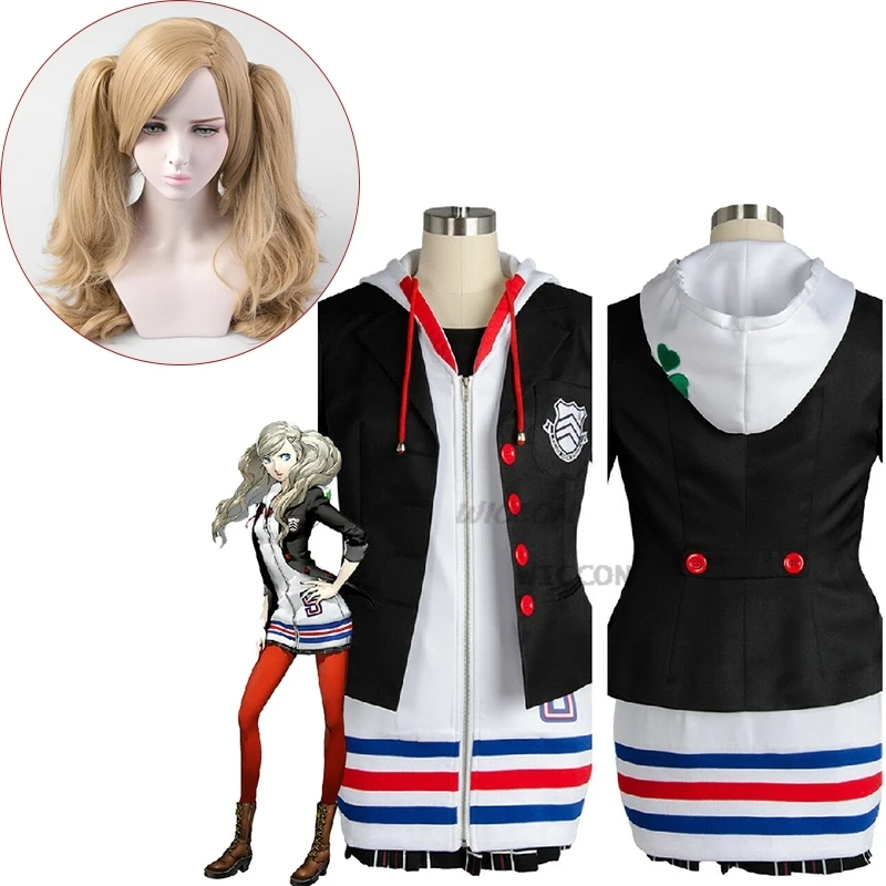 

P5R Full Set Persona 5 Anne Takamaki Cosplay Costume Wig Shoes Christmas Halloween Cosplay Jacket Coat Dress Skirt Girl Women