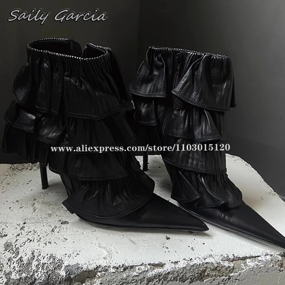 Black Side Zipper Cake pliss tacchi alti a spillo 2024 NEW Fashion All-Match Hot Girl stivaletti scarpe a punta décolleté da donna Sexy