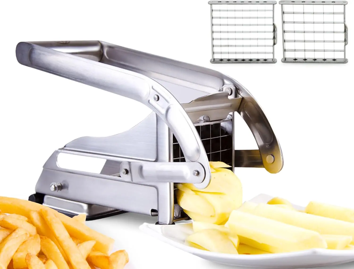 

Нож для нарезки картофеля фри с нескользящим креплением на присоске, 2-лезвийная картофелерезка, пресс из нержавеющей стали для легкой домашней готовки