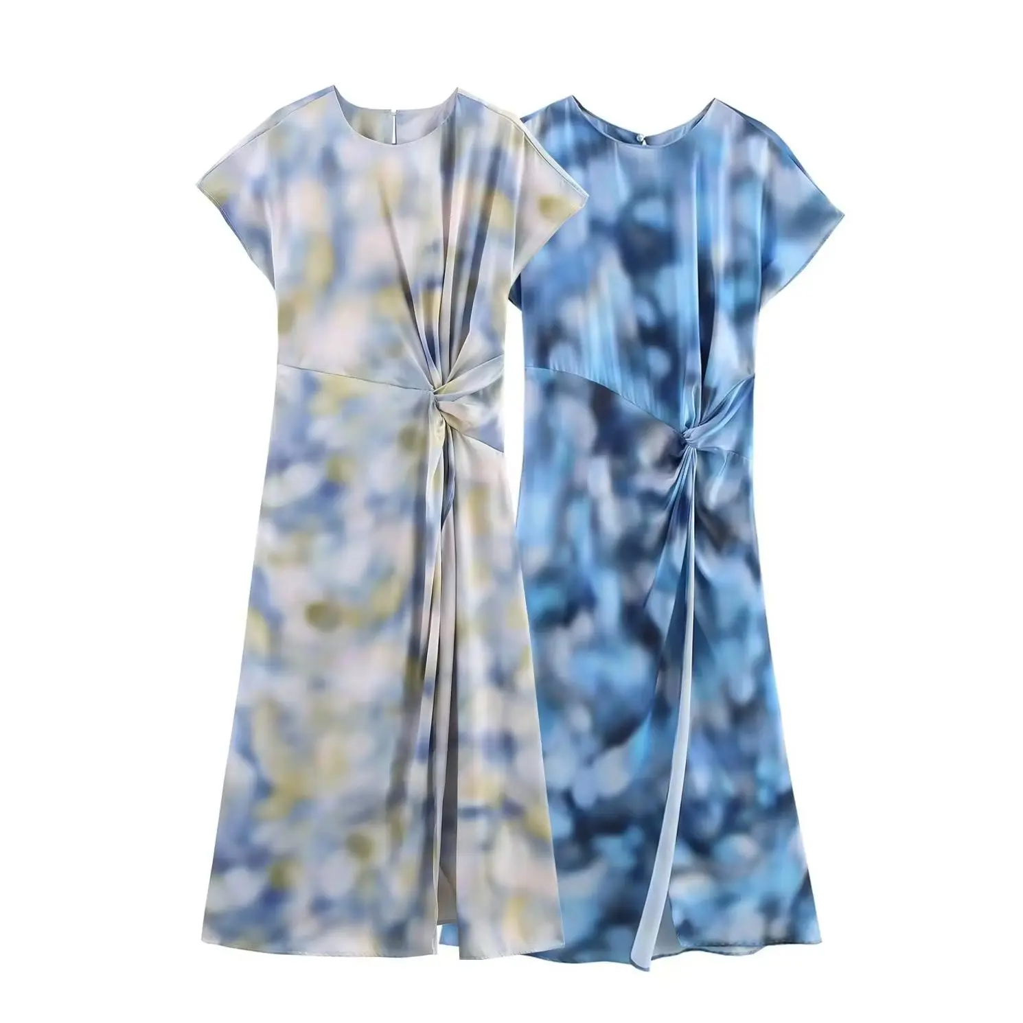 KONDALA Vintage Letnia Sukienka Tie Dye Damska w Kwiaty z Rozcięciem Moda 2025 Letnia Codzienna Plisowana Elegancka Sukienka Wieczorowa Mujer Vestidos
