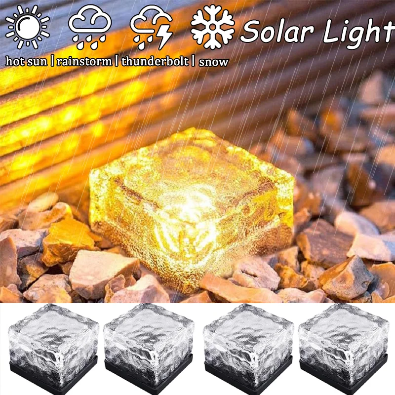 10PCS Outdoor Waterproof Garden Pathway Floor Glass Solar Ice Cube Brick Paver Rock Landscape Led Lamp Lights for Festival