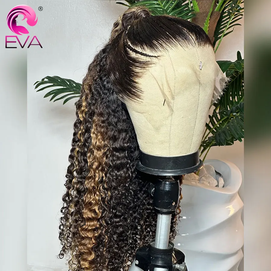 إيفا HD الدانتيل الباروكة شعر بشري مجعد يسلط الضوء على غلويليس HD الدانتيل إغلاق شعر مستعار قبل قطعها 5x5/6x6 HD الدانتيل إغلاق شعر مستعار قبل قطعها