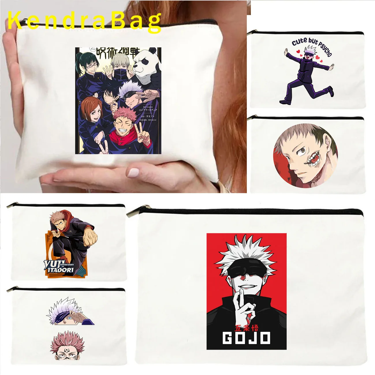 Anime Aoi Todo Jujutsu Kaisen Gojo Satoru Geto Suguru Cute Cartoon Fan Gifts Canvas Cosmetic Makeup Bag Pencil Case Wallet Pouch