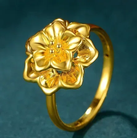 

24k pure gold rings for women 999 real gold wedding rings gold flower ring
