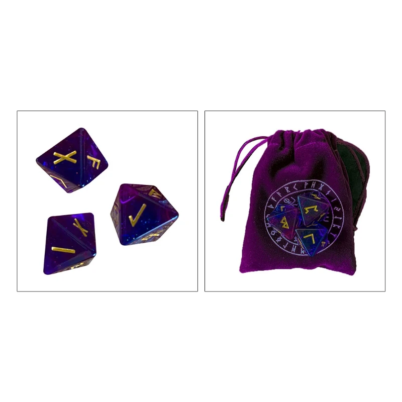 3 Pcs 8-Sided Rune Resin Assorted Polyhedral Set Divination Table Board Roll Party Cards Playing Game