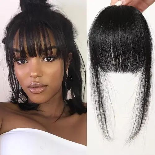100% Human Hair Bangs Natural Brown Wispy Bang Hair Clip in Bangs Fringe with Temples Hairpiece for Women Clip on Air Bang 4.5in - Image 10