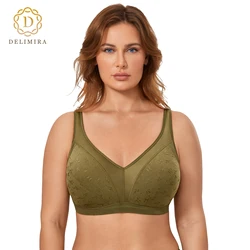 DELIMIRA Women's Wireless Plus Size Cotton Bra Full Coverage Seamless Comfort Unlined Smooth T Shirt Bra D DD E F G