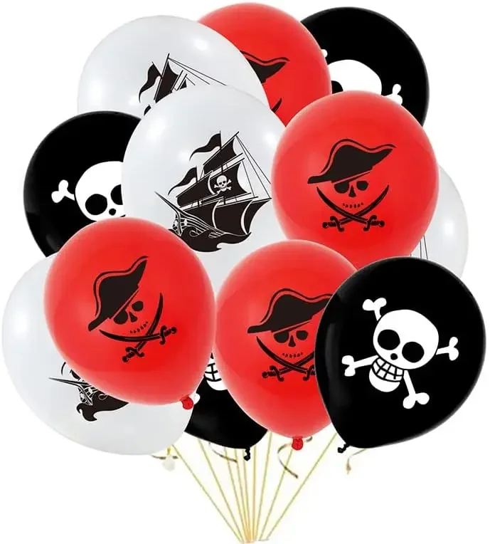 12pcs Caribbean Pirates Party Balloons Pirate Skull Latex Balloon Bouquet for Pirate Nautical theme Birthday Party Decorations