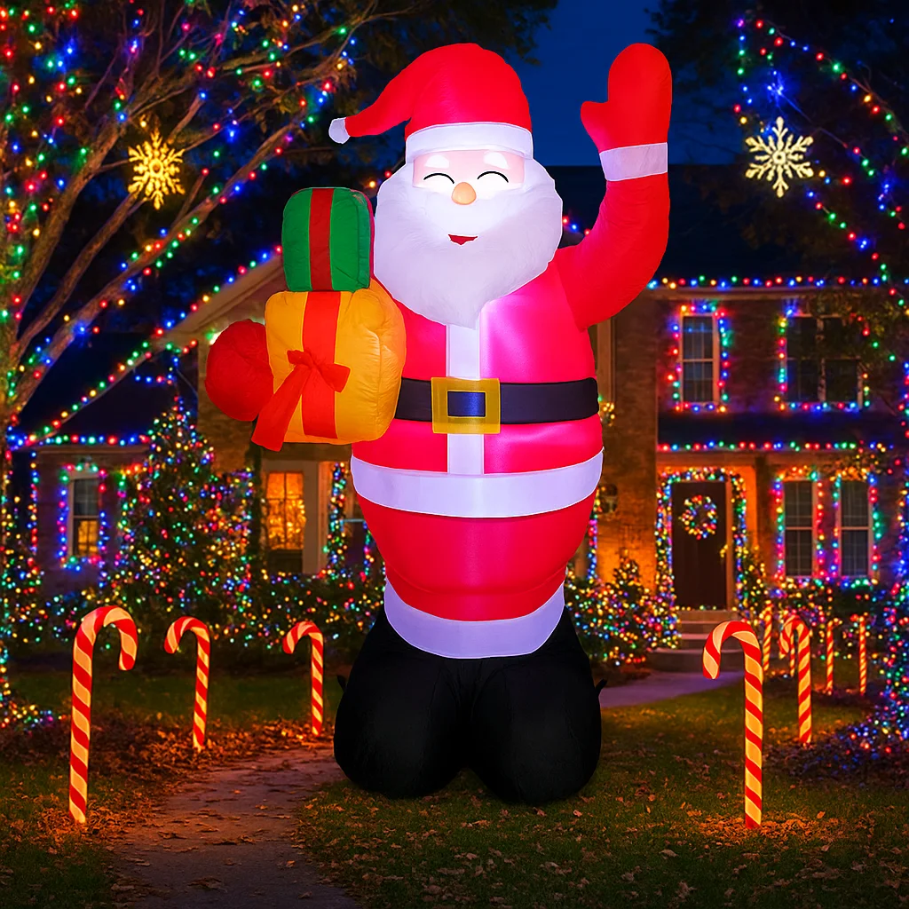 

1.5M/4.9FT Inflatable Santa Claus with Gift Lights LED Home Decorations Toys Yard Xmas Holiday Decor Supplies Outdoor Garden