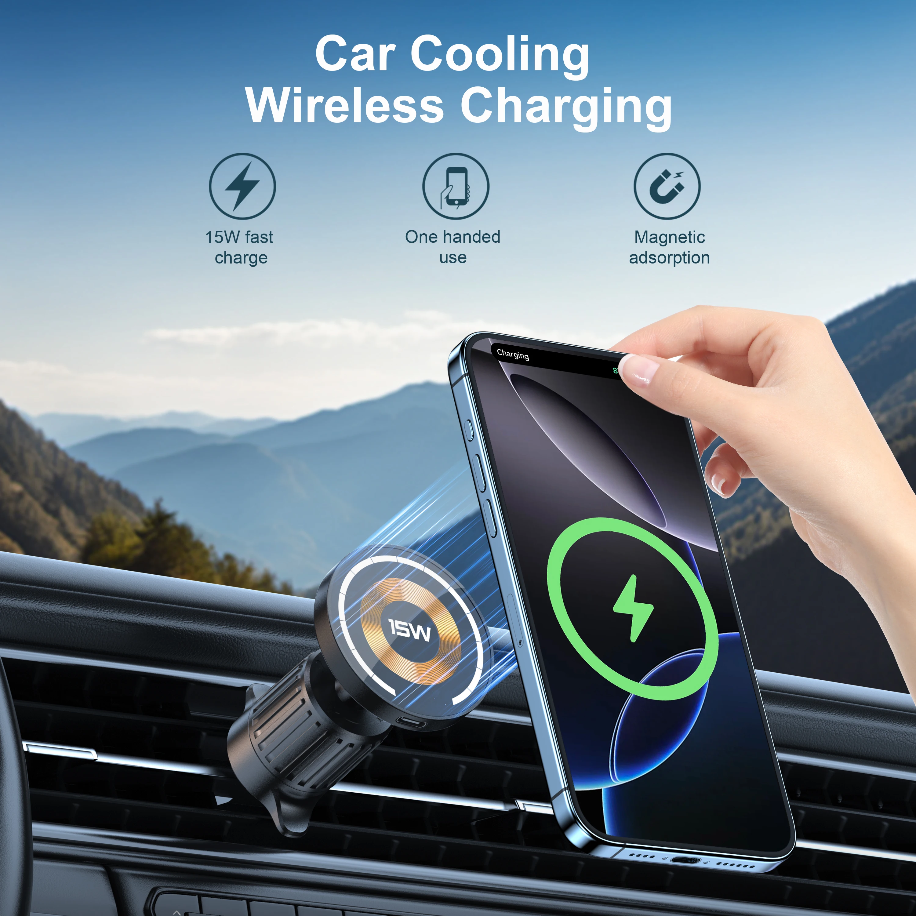 

Wireless Magnetic Car Phone Holder ICE Cooling for iPhone 17 16 15 Macsafe Cellphone bracket Fast Charging Station Car Charger