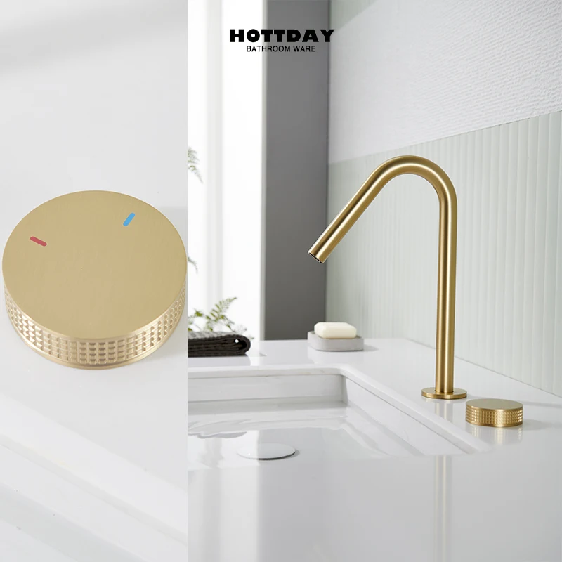 Brushed gold Basin Mixer Faucet Bathroom Countertop Cold Hot Water Faucet Single Handle Brass Lavatory Vessel Sink Tap Basin Tap