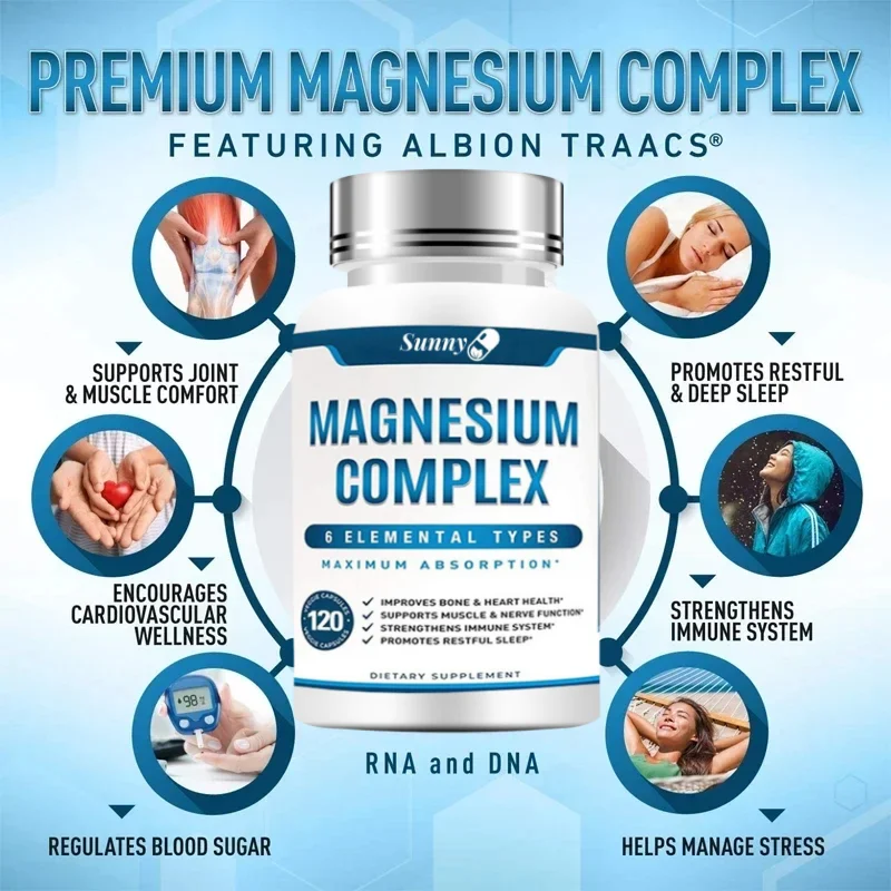 High Absorption Magnesium Complex Capsules - Dietary Supplement for Muscle, Bone, Nerve Health, Non-GMO - 120 Capsules