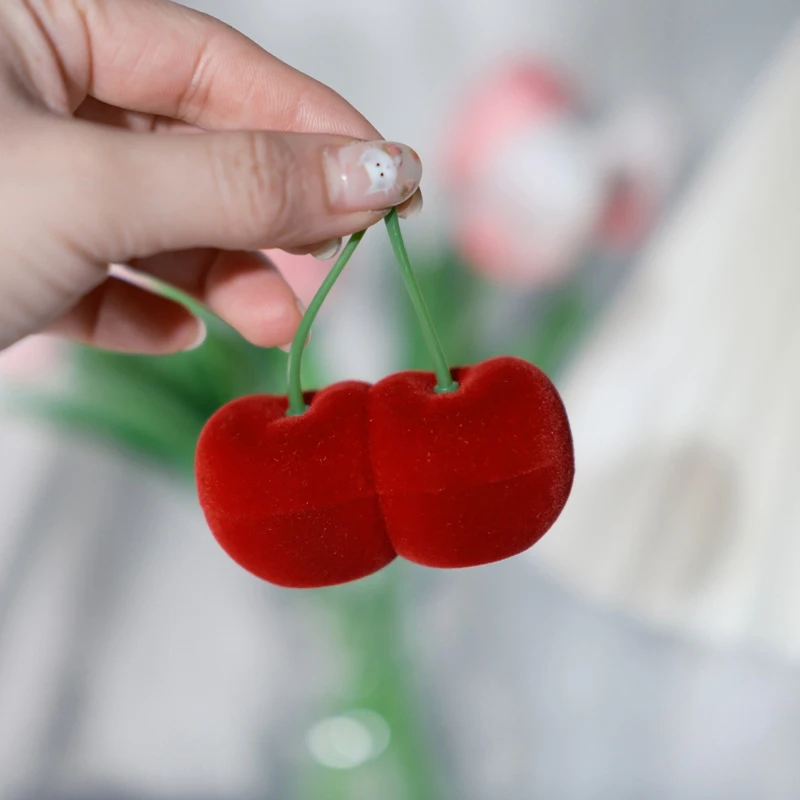 Portable Cherry Jewelry Box Earrings Necklace Packing Box Flocking Organizer Case Jewelry Display Case Valentine Day Gift Box