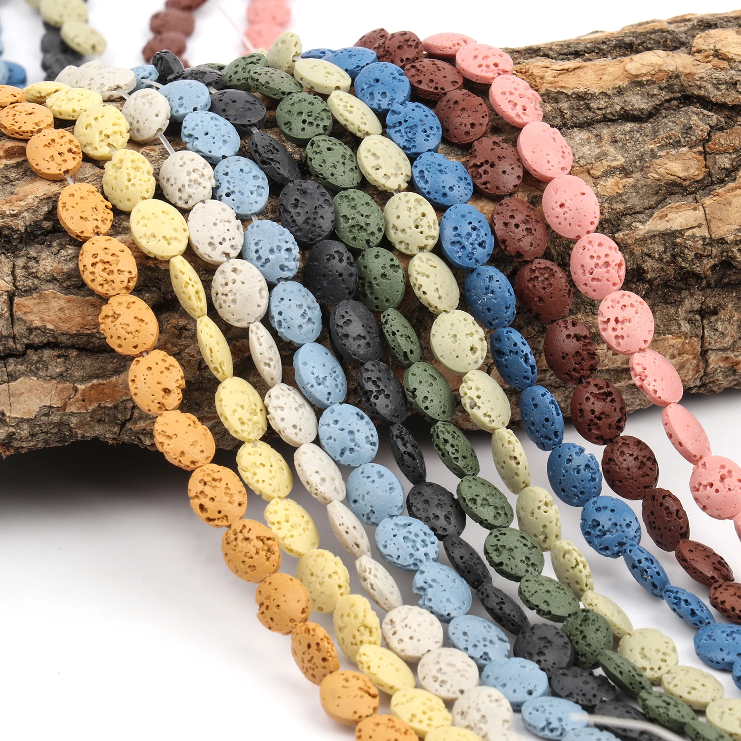 35-40Pcs 11x9MM Natural Flat Oval Muticolor Volcanic Lava Bead Loose Spacer Bead For Jewelry Making Diy Bracelet Accessorie