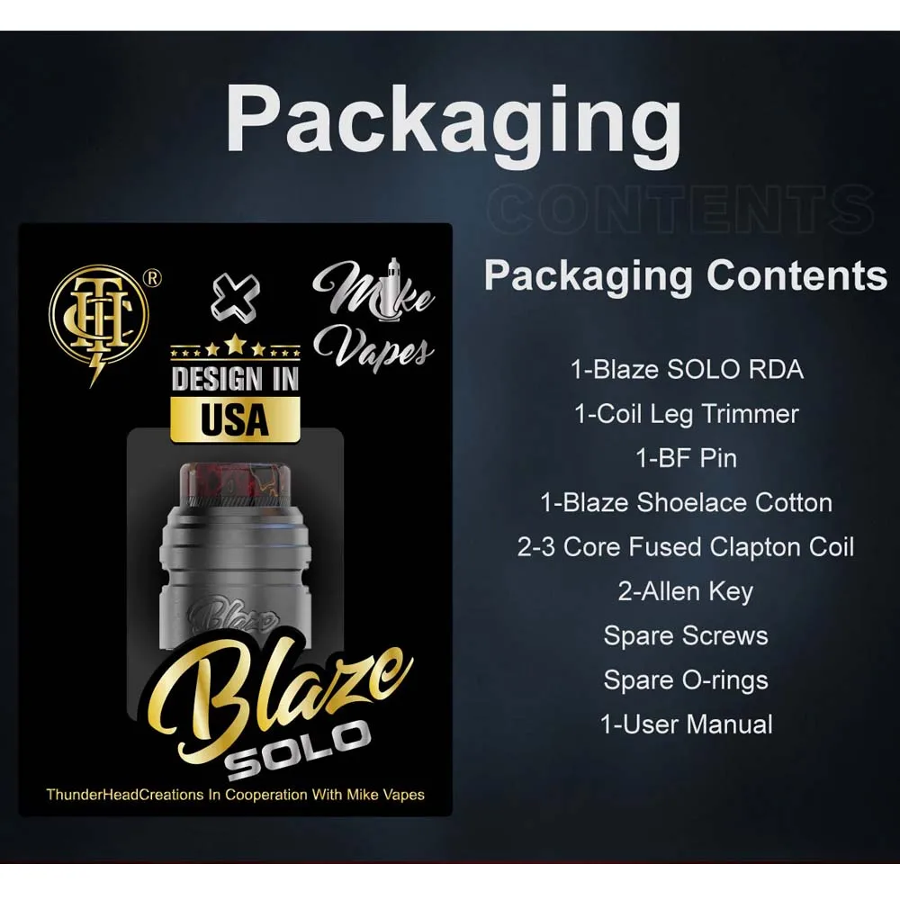 الأصلي ThunderHead Creations Blaze Solo RTA Tank 25 مللي متر 3.5 مللي/5.5 مللي قدرة ملف واحد 810 بالتنقيط تلميح البخاخة السجائر الإلكترونية