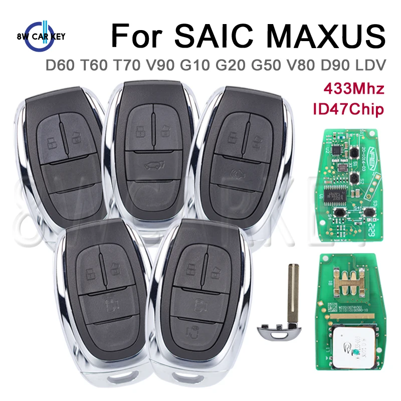 

Remote Smart Car Key Suitable for SAIC MAXUS D60 T60 T70 V90 G10 G20 G50 V80 D90 LDV 433Mhz ID47 Chip Fob Control Entry Auto Key