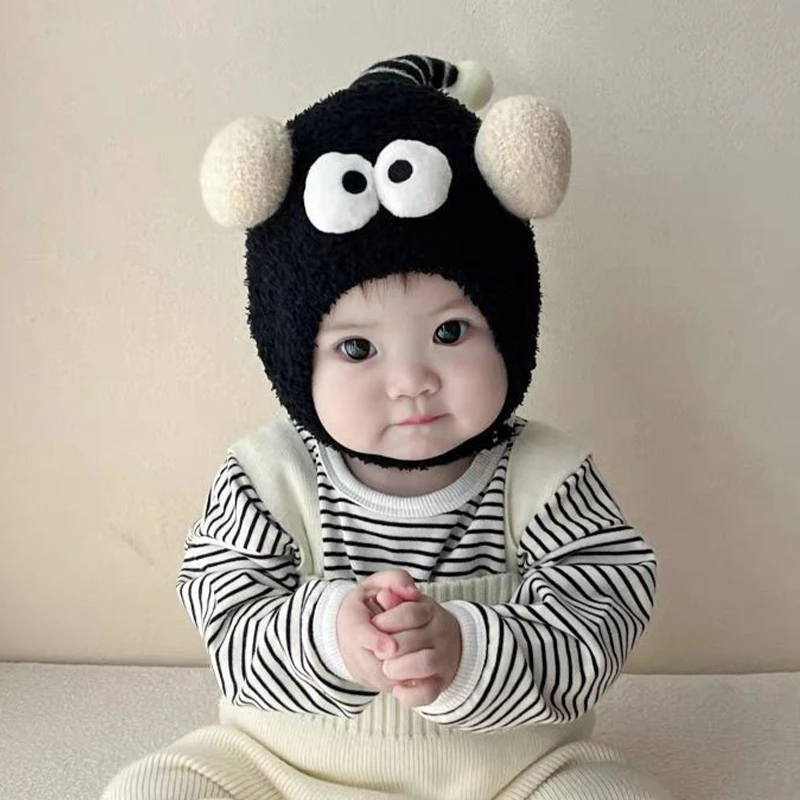 

1PC Cute Big Eyes Pullover Cap Warm Coldproof Ear Protection Hat Plush Infant Knitted Outdoor Cap