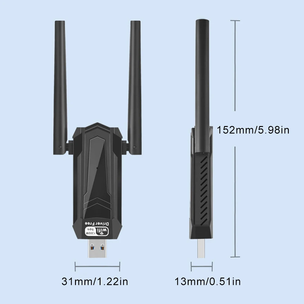 Ac1300mbps USB-WLAN-Karte High-Gain-Antenne Dualband 2.4/5GHz WLAN-Sender Empfänger für PC Laptop Windows XP/Vista/11/10