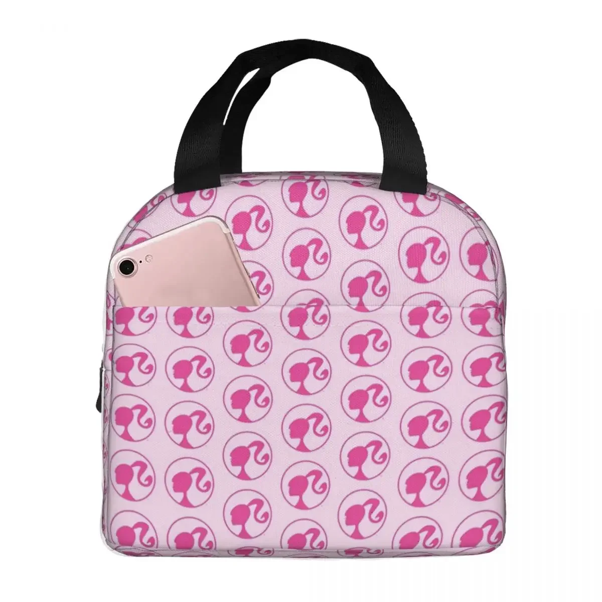 Cute Girl Insulated Lunch Bag Cooler Bag Meal Container Pink Barbi Large Lunch Box Tote Food Storage Bags School Picnic