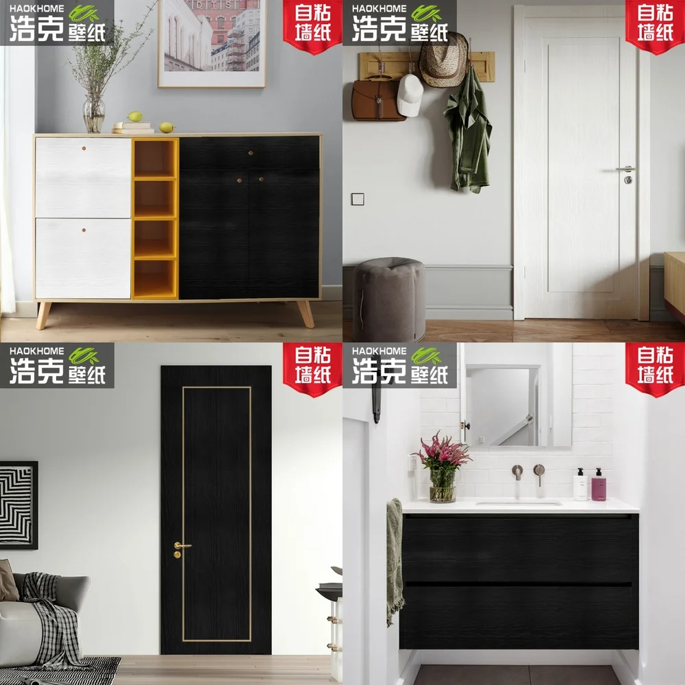 

Wood Grain Self Adhesive Vinyl Wrap Waterproof Cabinet Door Table Top Wall Sticker for Furniture Refurbishing Black White