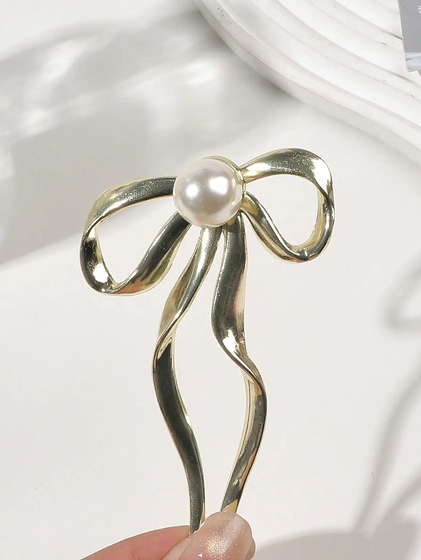 1Pcs Vintage Bow French Pearl U-Shaped Hair Pins for Women Double Prong Hair Fork Stick Hairstyle Accessories
