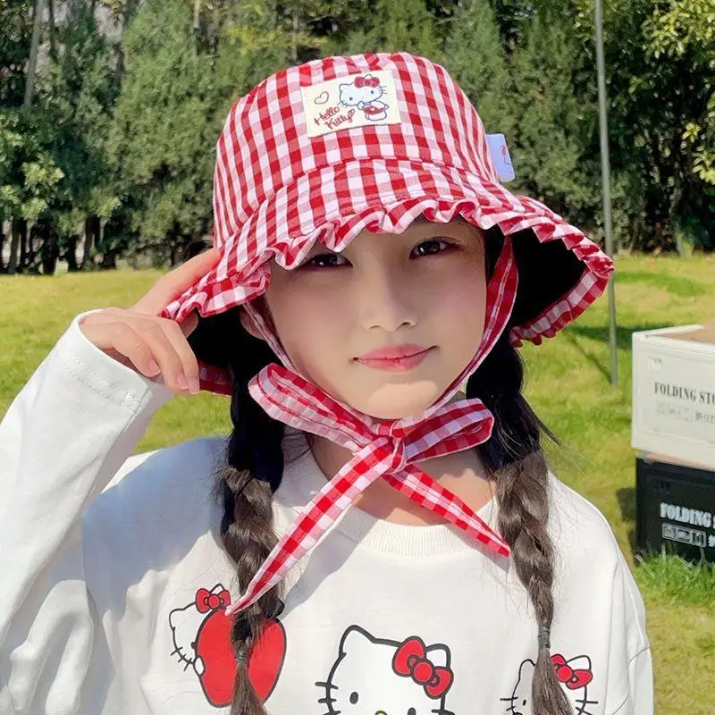 سانريو الأطفال صياد قبعة مرحبا كيتي كورومي Kawaii ظلة قبعة كبيرة حافة Upf الكرتون الترفيه التطريز شعرية فتاة قبعة