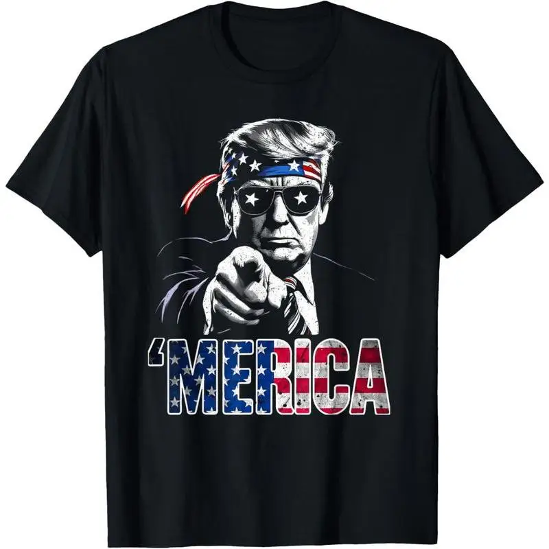 

Happy 4th Of July "MERICA TRUMP American Flag USA T-Shirt