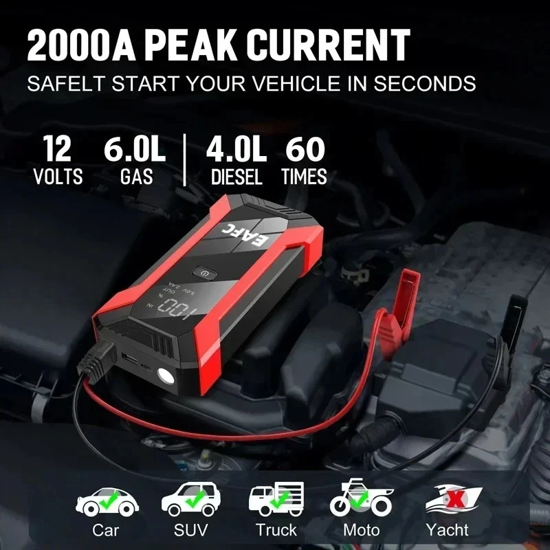 جديد 2000A/600A المحمولة سيارة المحمولة الانتقال كاتب مع قوة البنك شحن سريع 12 فولت شاحن بطارية السيارات الداعم بدء الجهاز #2