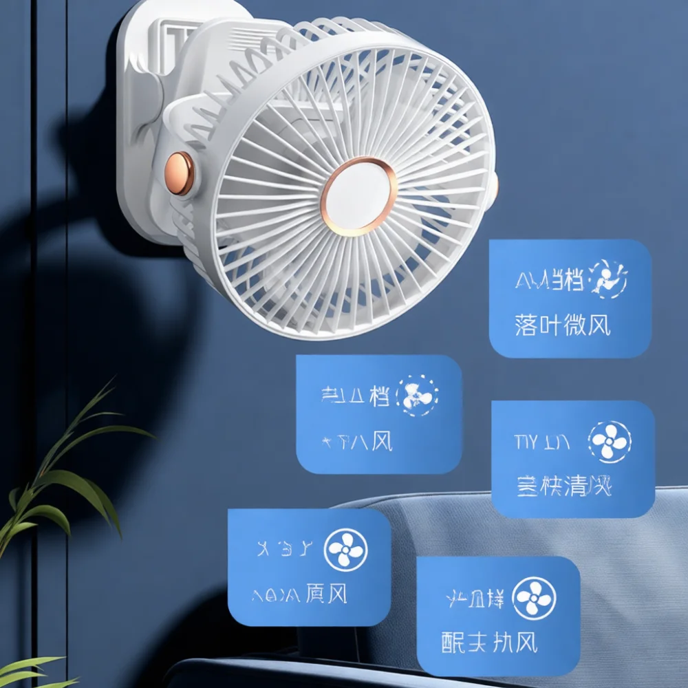 Portable Desk Clip On Fan Silent USB Operated Cooling Fan 5 Speed Personal Electric Fan With Light For Office Bedroom