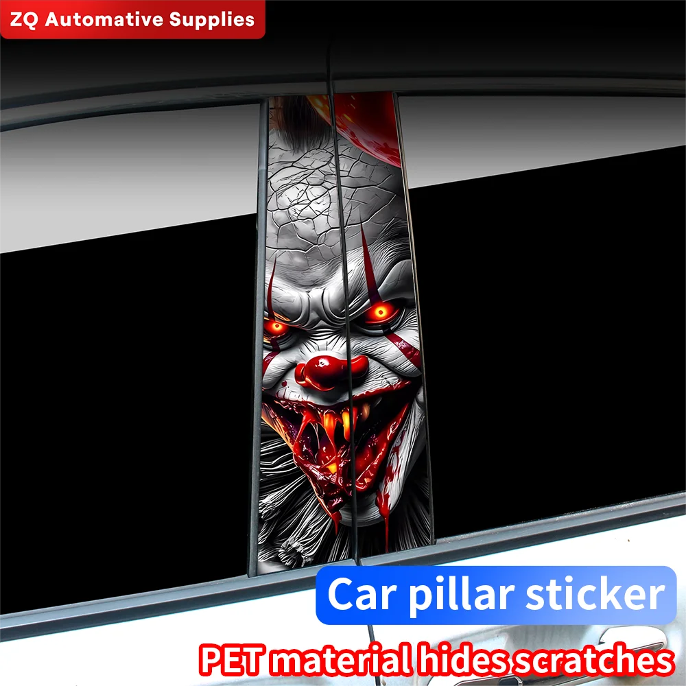 Horror Clown Car Stickers Waterproof DIY Auto B-pillar Protective Decoration Cover Scratches Universal Vehicle Decals Accessorie