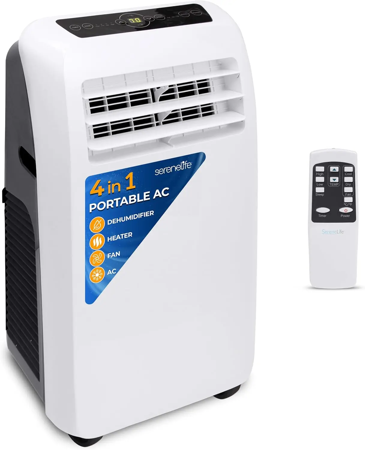 SereneLife AC kecil portabel 12,000 BTU dengan Dehumidifier bawaan + panas, unit AC portabel untuk kamar hingga 550 sq