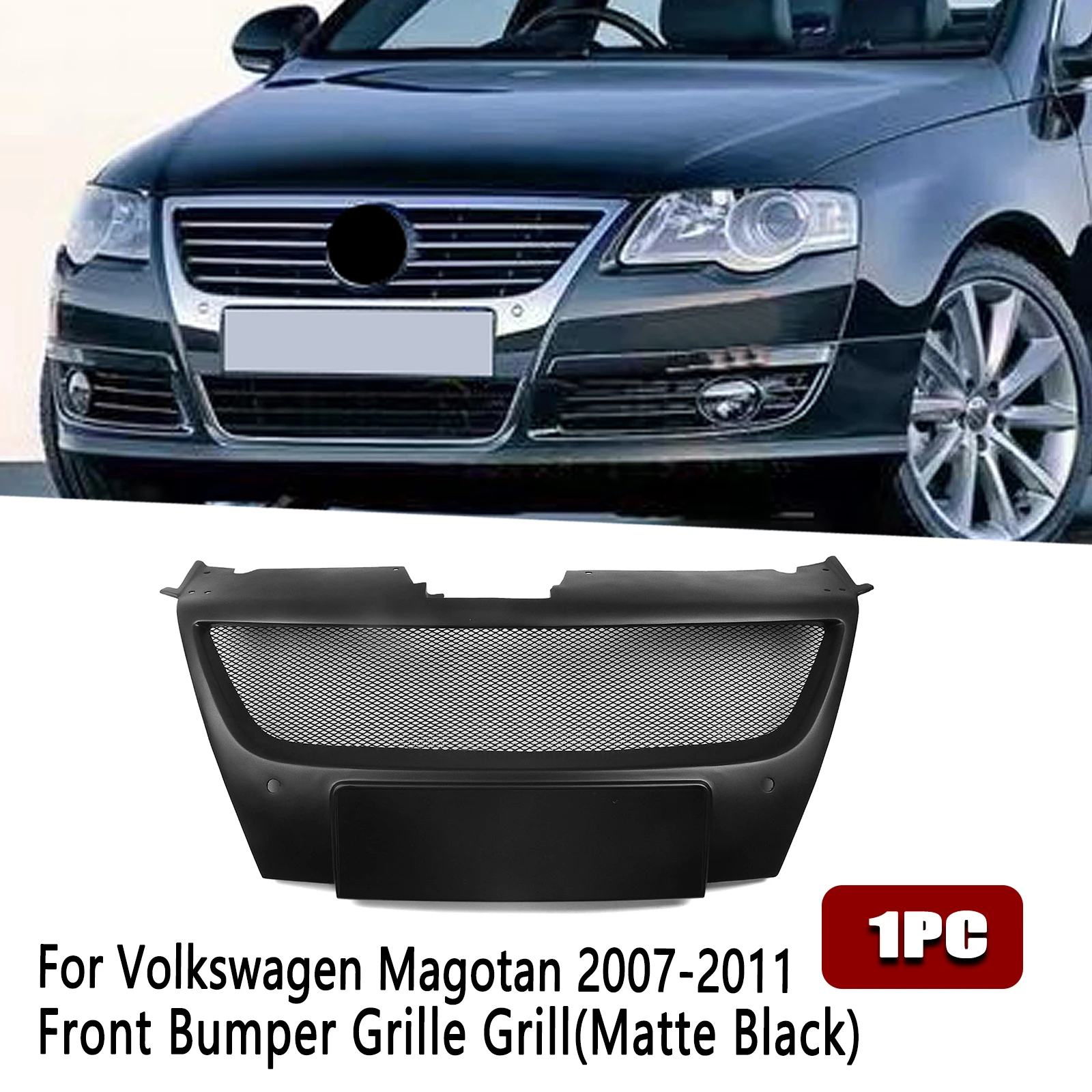 Front Grille Racing Grill For Volkswagen VW PASSAT B6 2007 2008 2009 2010 2011 Sedan Fiberglass Upper Bumper Hood Mesh Grid Kit