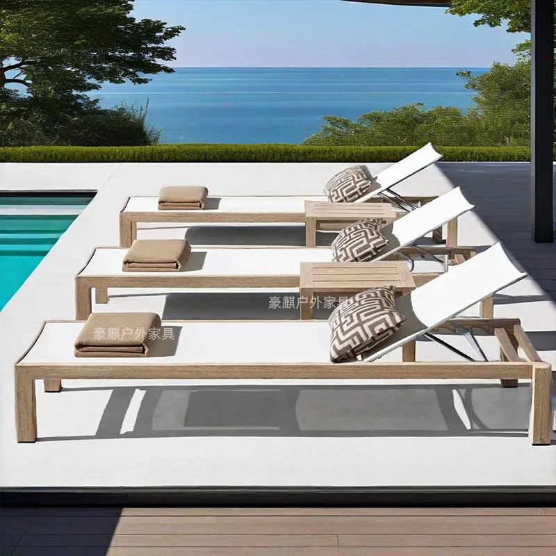كراسي استلقاء خارجية من خشب الساج فيلا حمام السباحة B & B منتجع فندق على شاطئ البحر كراسي من الخشب الصلب المضاد للتآكل