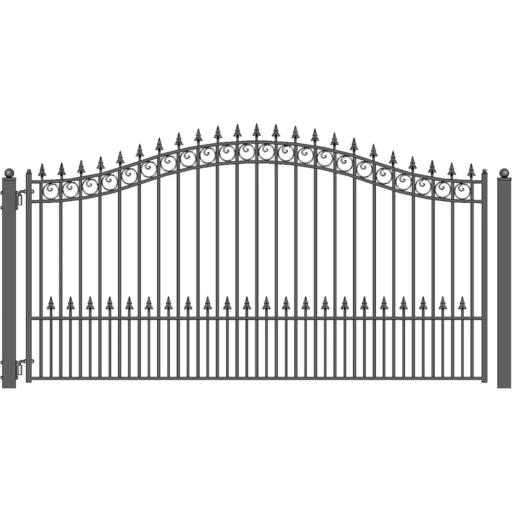 Prague Style Single Swing Galvanized Steel Driveway Security Gate 14 X 6 Feet Black, Fence