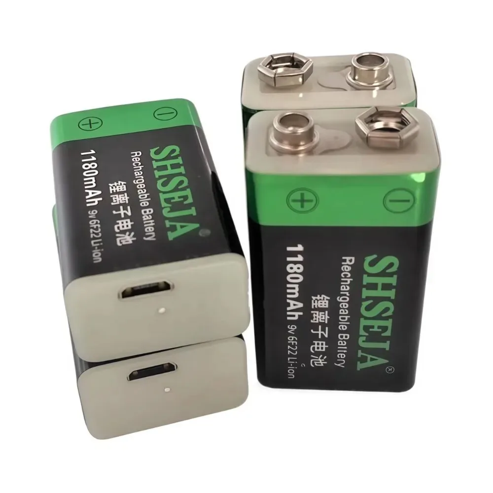 بطارية ليثيوم أيون 1180 مللي أمبير 9 فولت 6F22 USB شحن سريع عبر كابل USB