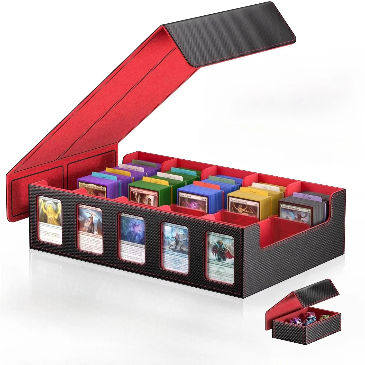 Trading Card Storage Box 5-Row 3900+ Capacity,TCG MTG Card Case with Magnetic Lid & Commander Display,Top Loader Storage for Sports Cards,Includes Dividers Dice Box