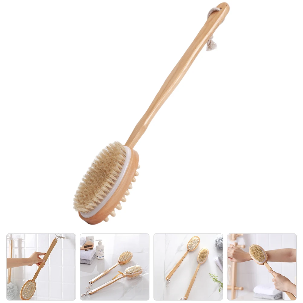 فرشاة حمام خشبية، فرشاة تنظيف الظهر، تدليك تنظيف عميق، سهلة التثبيت، حبل معلق، مقبض طويل، منظف الجسم، غسول الظهر #3