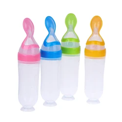 Botella de alimentación exprimidora de silicona para bebé recién nacido, cuchara de entrenamiento, alimentador de suplemento, vajilla útil segura para niños