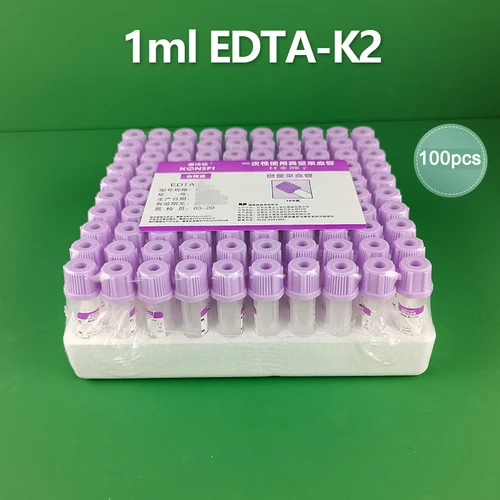 Imagen 2 del producto Tubo estéril de recolección de sangre Micro EDTA K2 K3, tubos de 0,5 ml, 1ml, tubos de ensayo de sodio de litio Heparin desechables de plástico, 100 Uds.