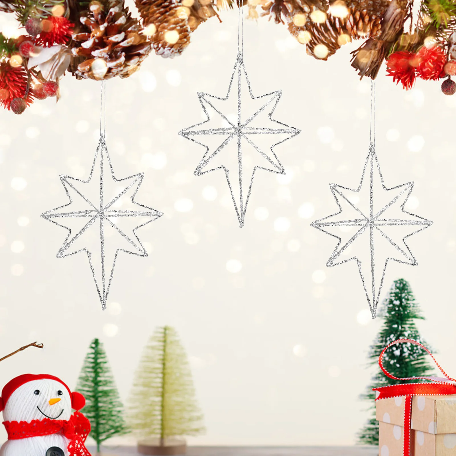 

Tree Hangings Festive Christmas Pendants Iron Ornaments Xmas Decor Holiday Home Wall Window Hanging Supplies