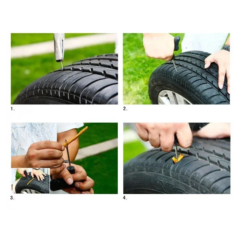 Car Tire Repair Kit Emergency Tire Repair Strips Glue Tubeless Tire Puncture Plug Set For Trucks Cars Motorcycles Accessories