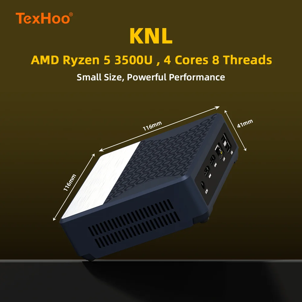 Texhoo MINI PC AMD Ryzen 5 3500U Windows 11 Pro 8G DDR4 2666Mhz 256G NVMe SSD Wifi5 BT4.0 Triple display desktop office computer