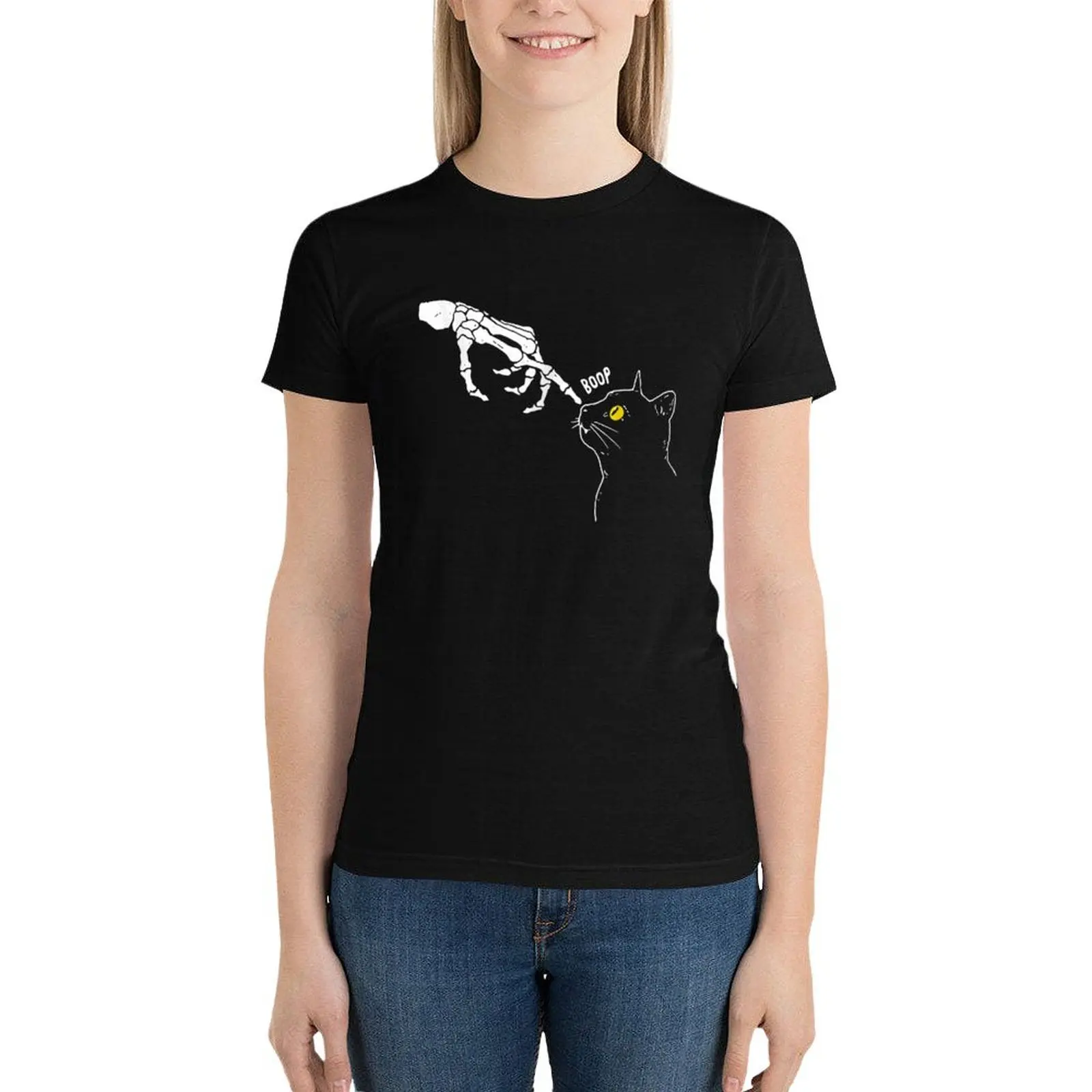 

Cat Black Lover Skeleton Hand Boop Funny Halloween 2022 T-Shirt customizeds animal prinfor Women's summer blouses 2024