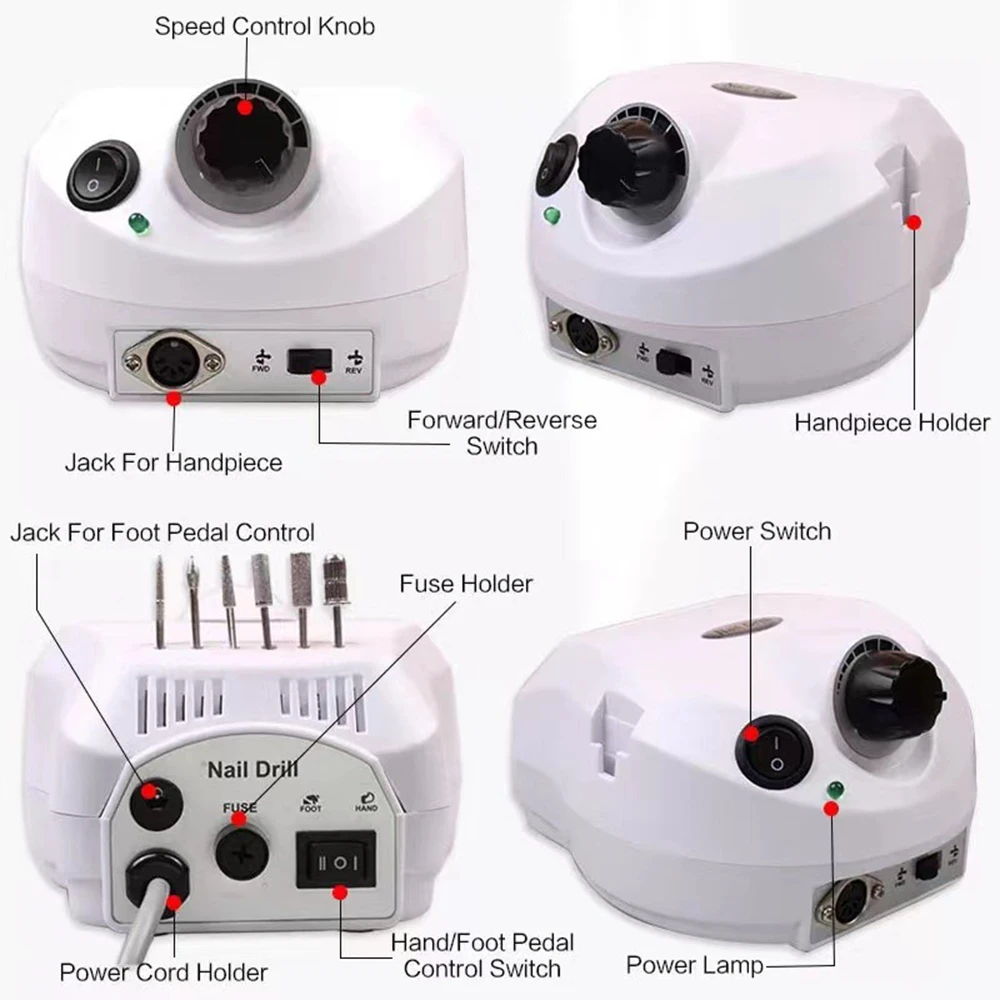 35000RPM Electric Nail Drill Set Professional Manicure Remover Machine Accessories Low Noise Trimming Kit Set Nail Filing Tools