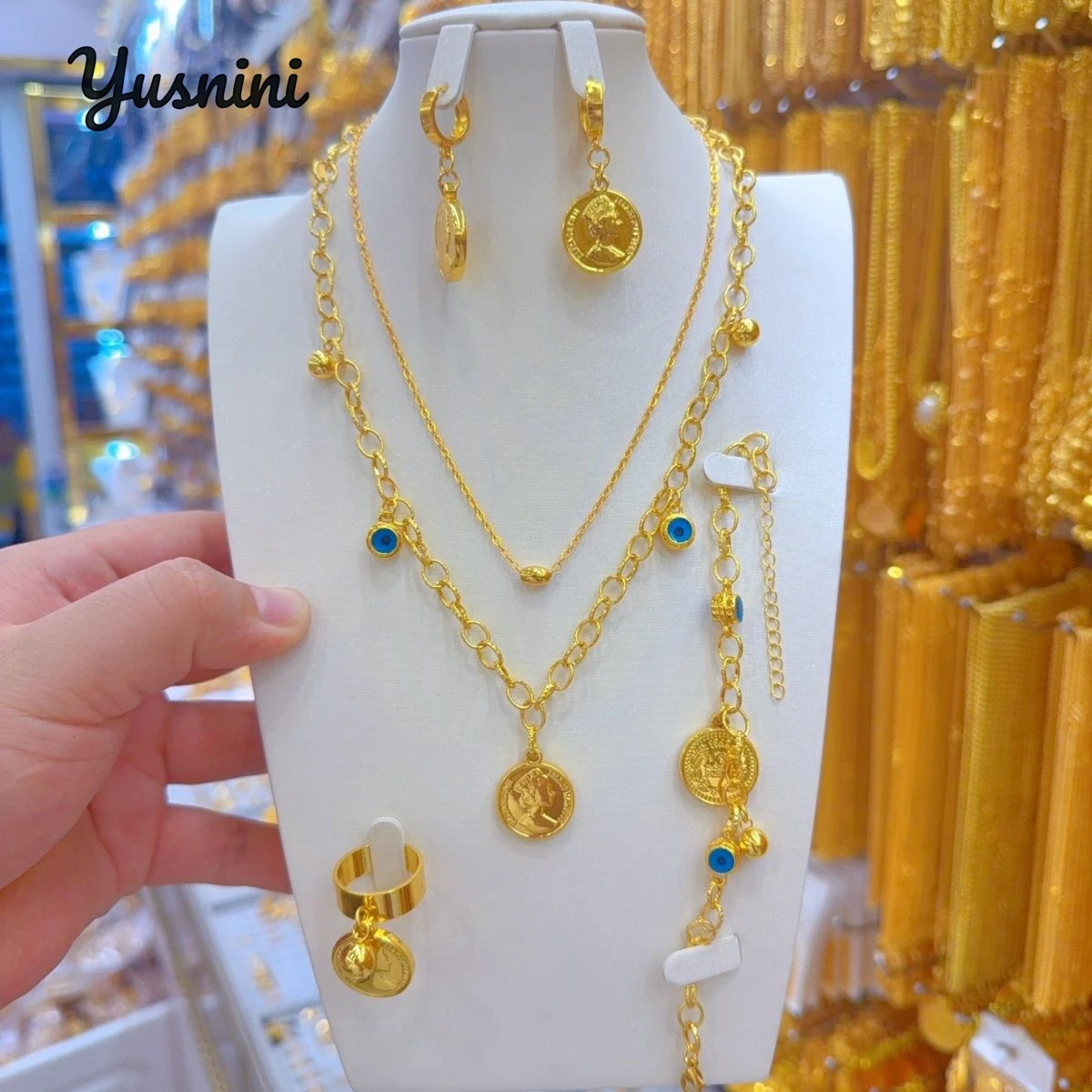 

New Dubai 24K Gold Plated Bridal Wedding Jewelry Necklace Earrings Bracelets Women's Rings YY10488