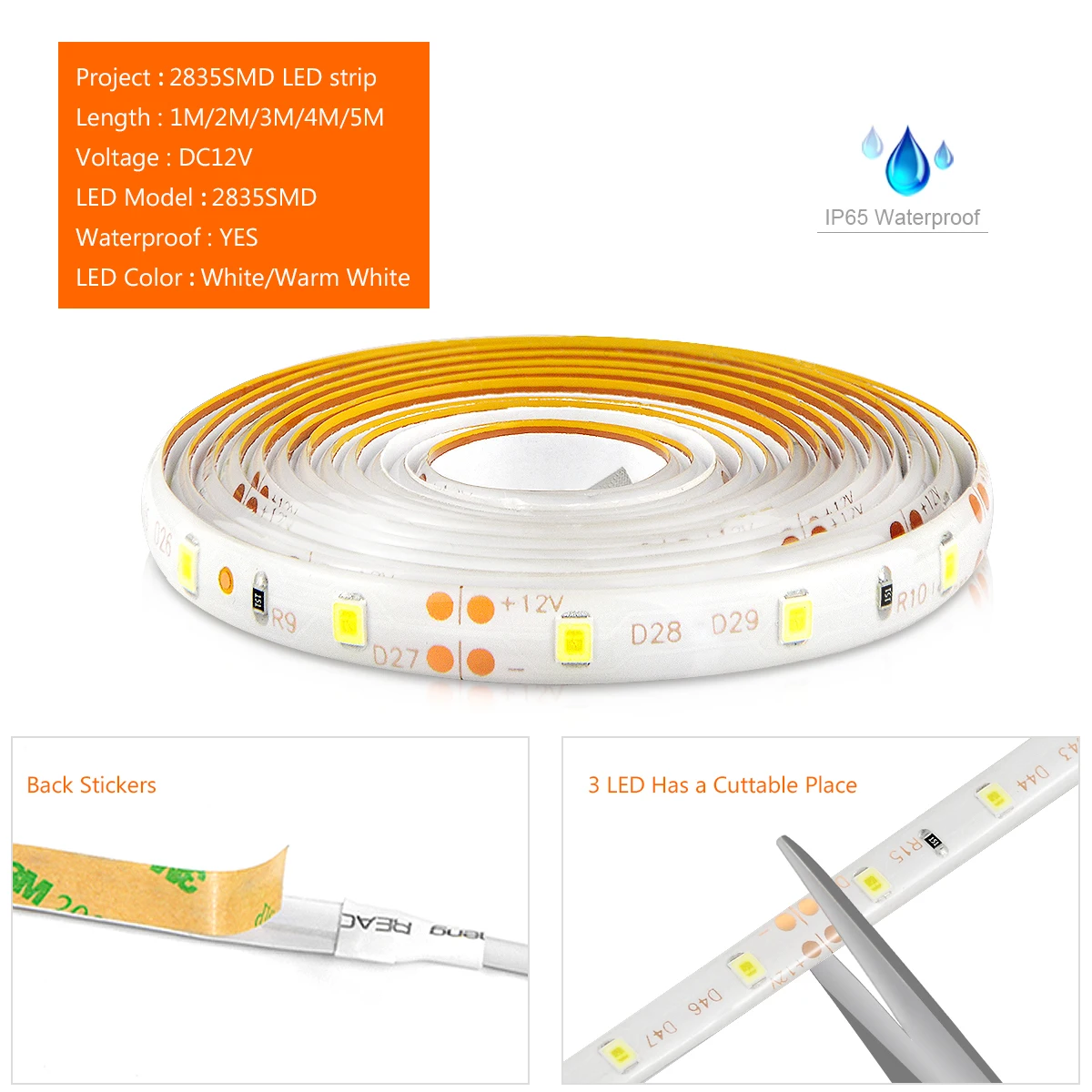 DC12V ไฟ LED Strip ภายใต้ตู้ตู้เสื้อผ้า Light มือกวาด Sensor/รีโมทคอนโทรล/Touch Control หรี่แสงได้โคมไฟกันน้ําเทป