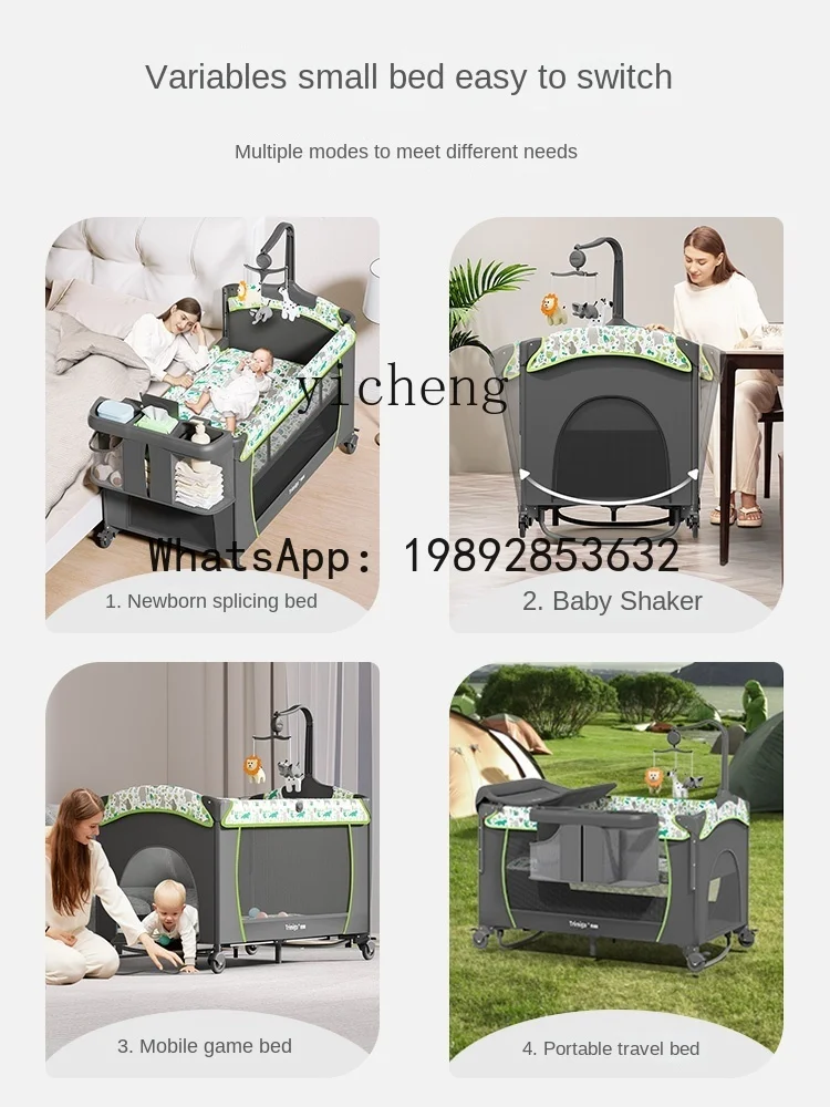 AG  Foldable Baby Bed Mobile Splicing Babies' with Diaper-Changing Table Newborn Bassinet